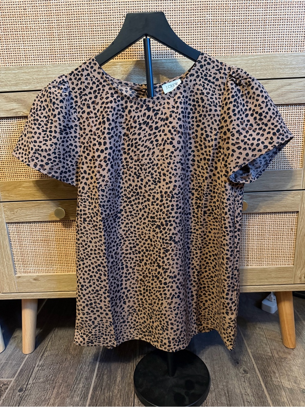 J. Crew Brown and Black Leopard Print Flutter Sleeve Blouse